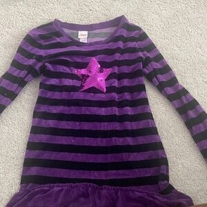 Purple and Black Striped Dress with Pink Star